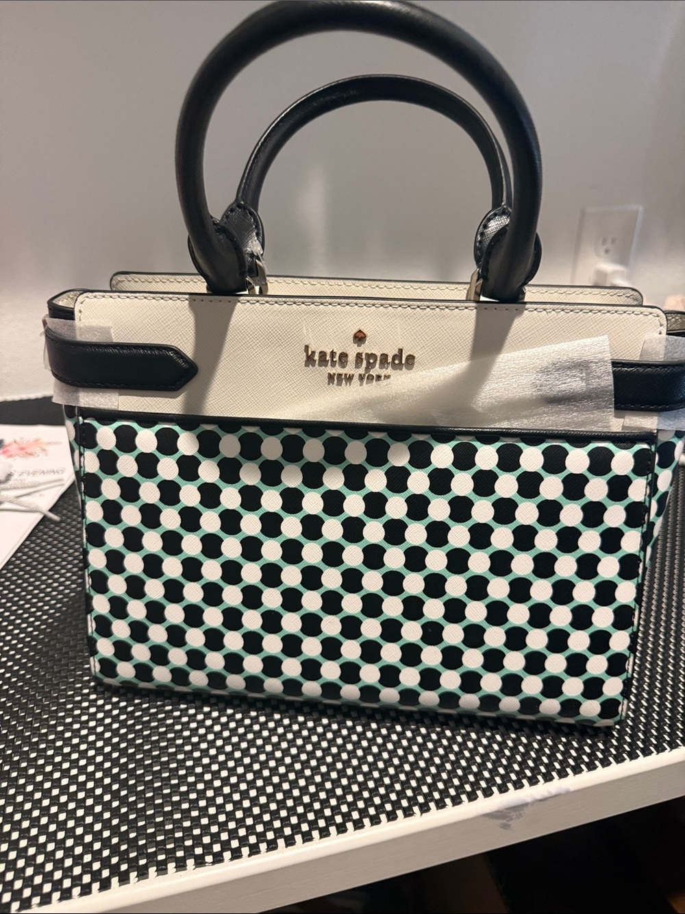 kate spade Black, White & Mint Geometric Satchel